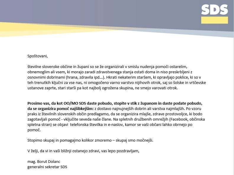 SDS daje pobudo za pomoč najranljivejšim na lokalnem nivoju