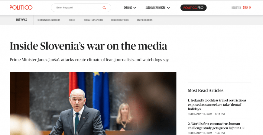 Politico v članku močno škodil ugledu Slovenije