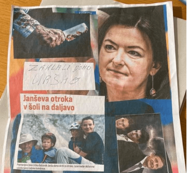 IZJAVA ZA JAVNOST POSLANSKE SKUPINE SDS GLEDE GROZILNEGA PISMA URŠKI BAČOVNIK JANŠA