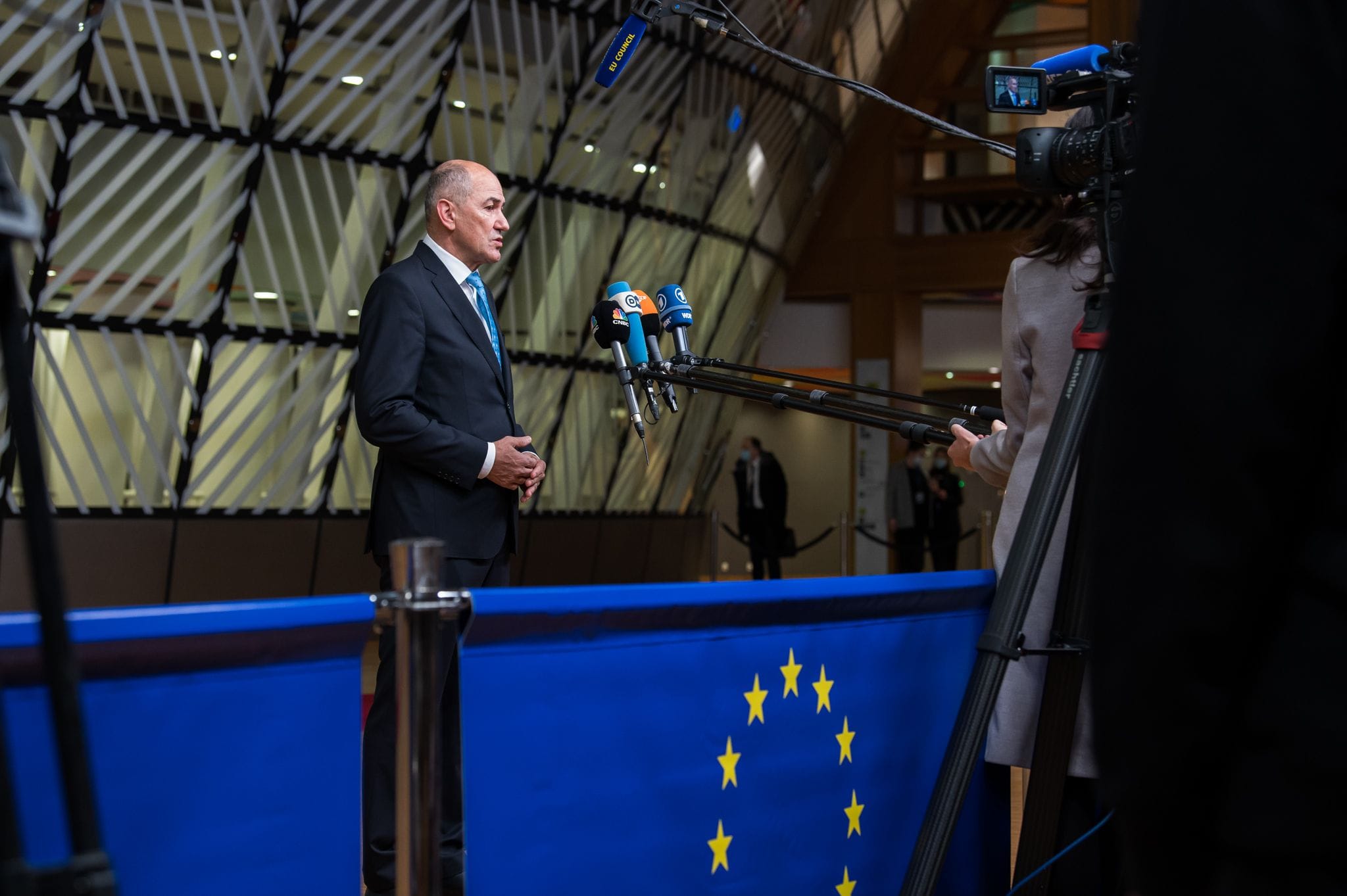 Predsednik vlade Janez Janša na zasedanju Evropskega sveta v Bruslju