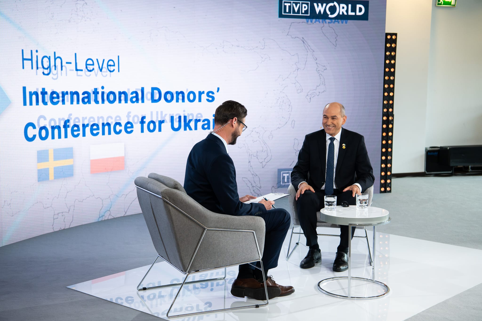 Predsednik vlade Janez Janša v pogovoru za poljsko televizijo TVP World