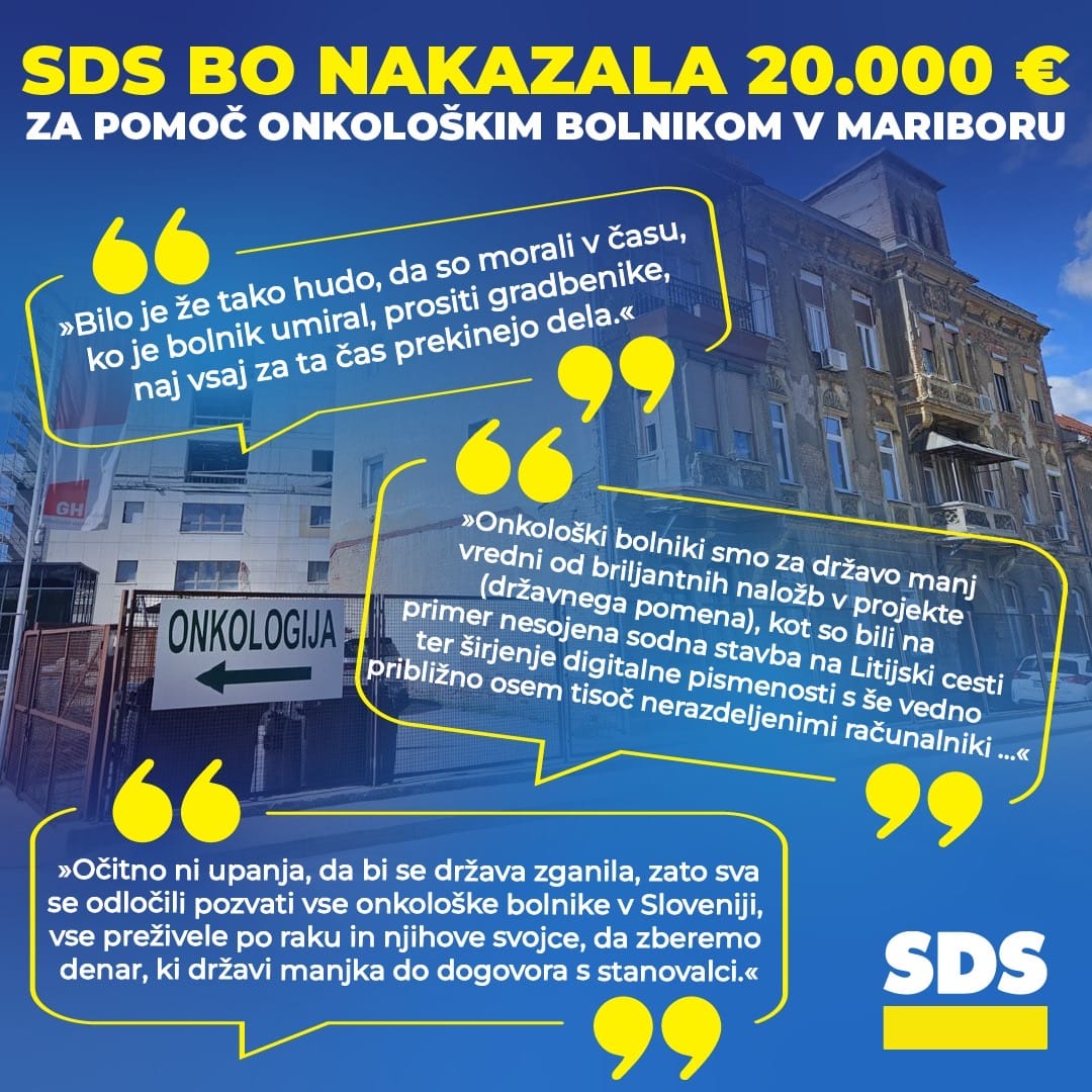 SDS je nakazala 20.000 € za pomoč onkološkim bolnikom v Mariboru