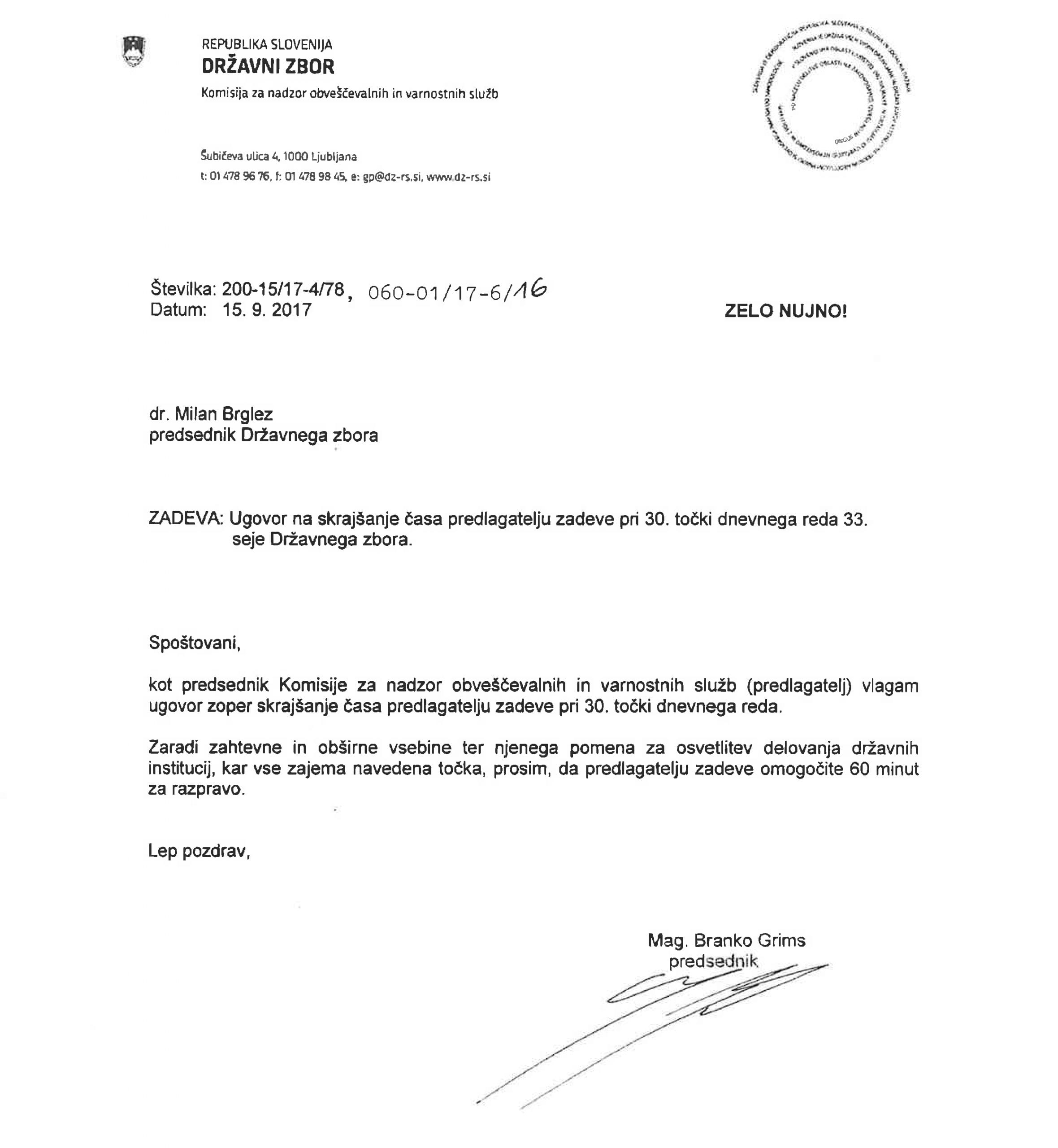 Dopis mag. Branka Grimsa