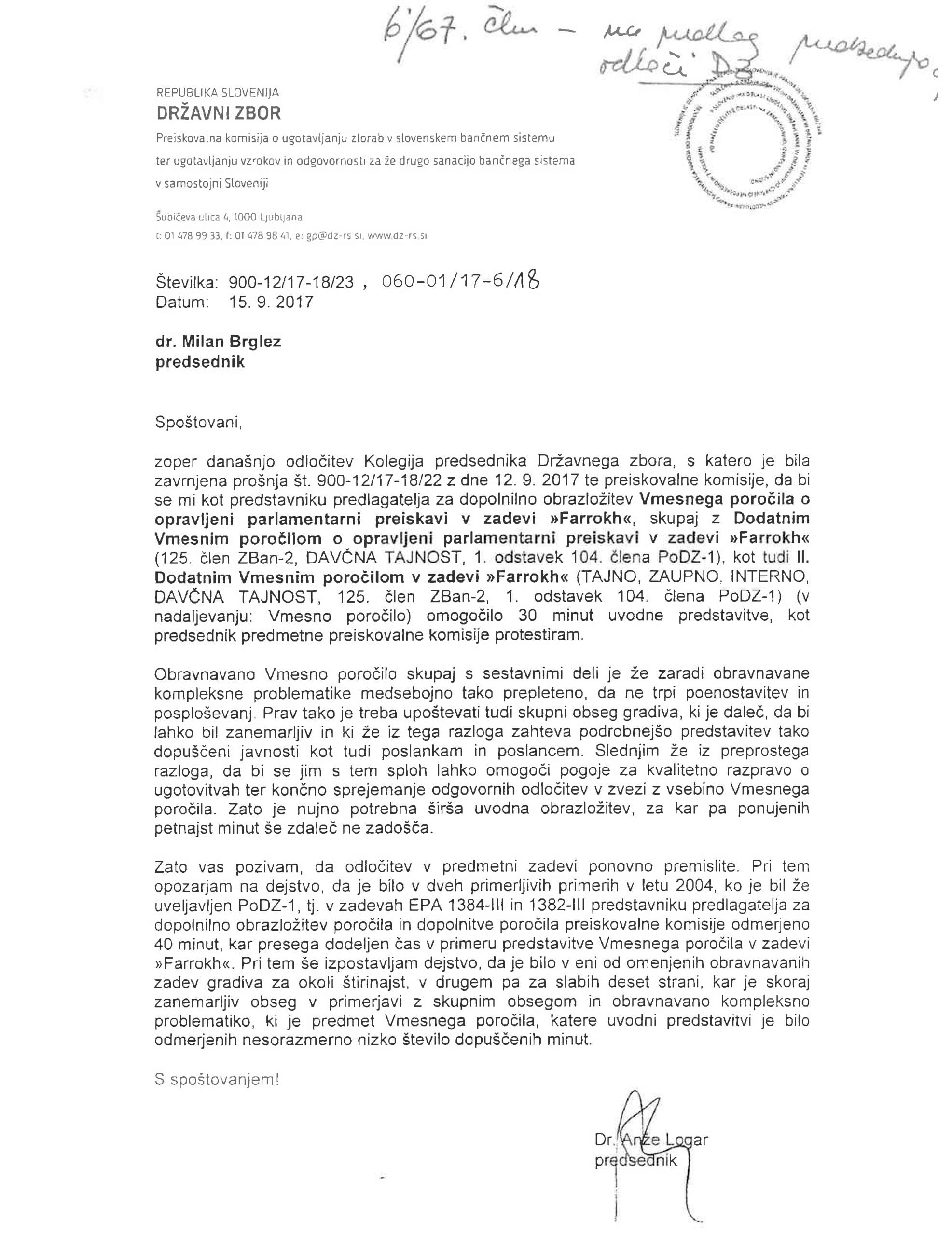dopis dr. Anžeta Logarja