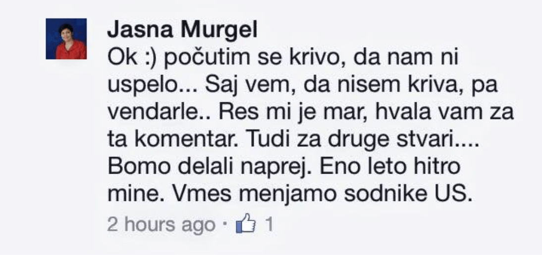 Screengrab of Mrs Murgel’s Facebook statement that was condemned by former judges and presidents of the Constitutional Court
