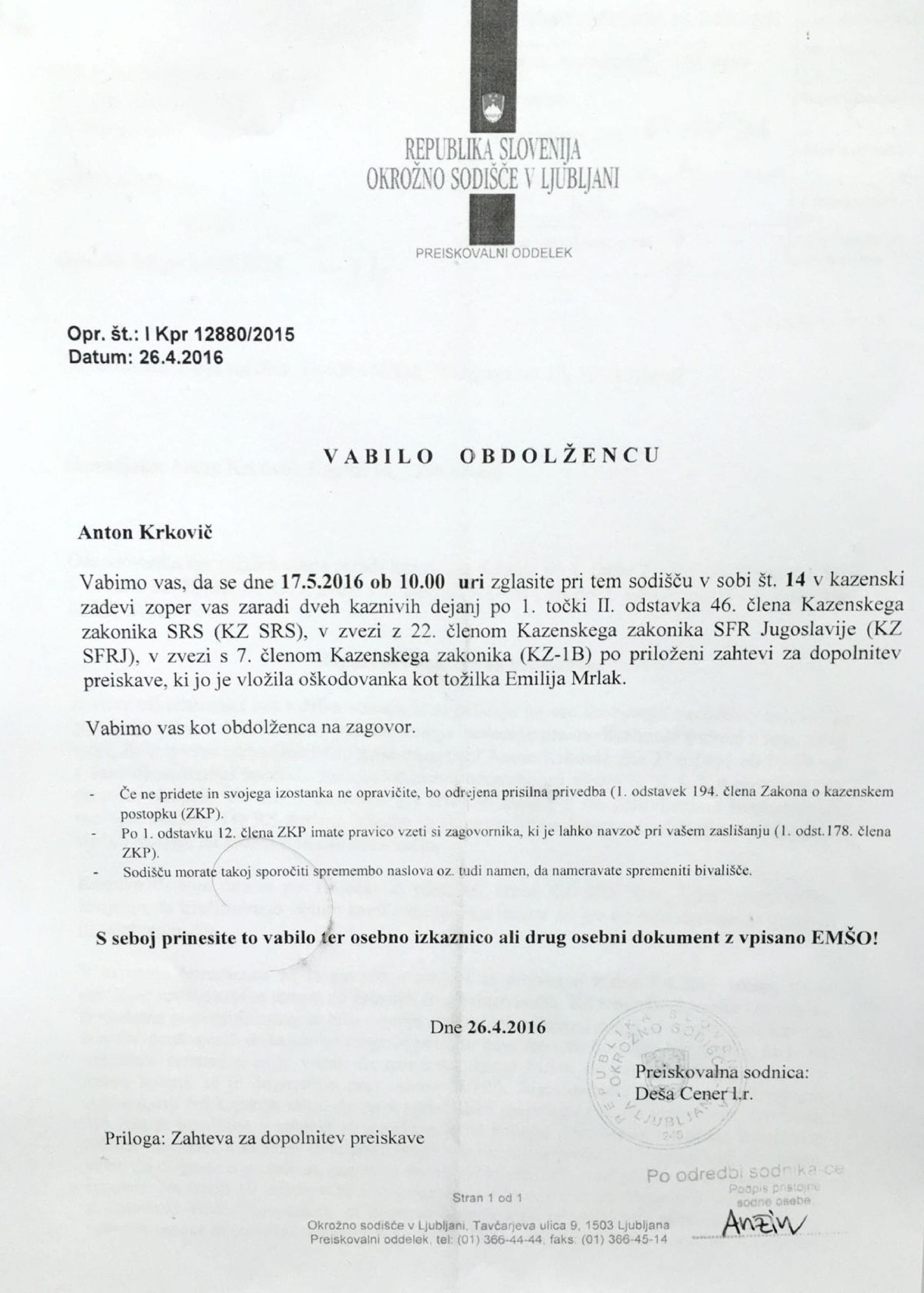 Nova obtožnica