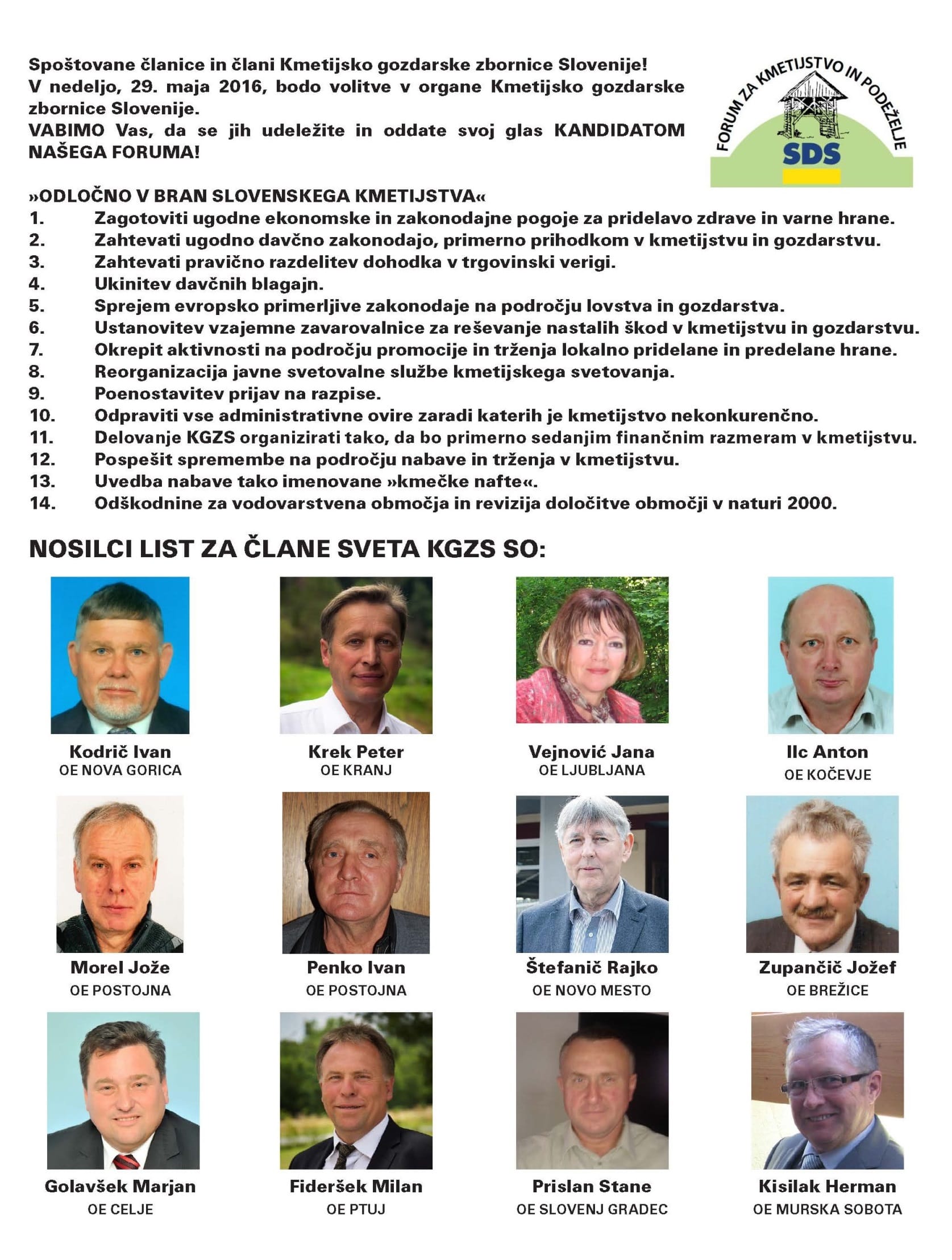 Nosilci liste Foruma za kmetijstvo in podeželje SDS