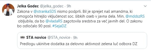 Odbor za delo - tvit Jelka Godec