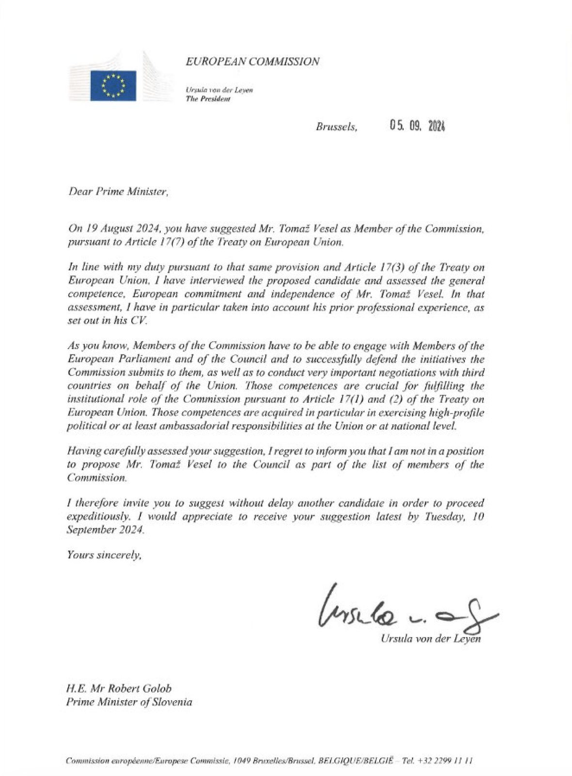 Pismo Ursule Von der Leyen