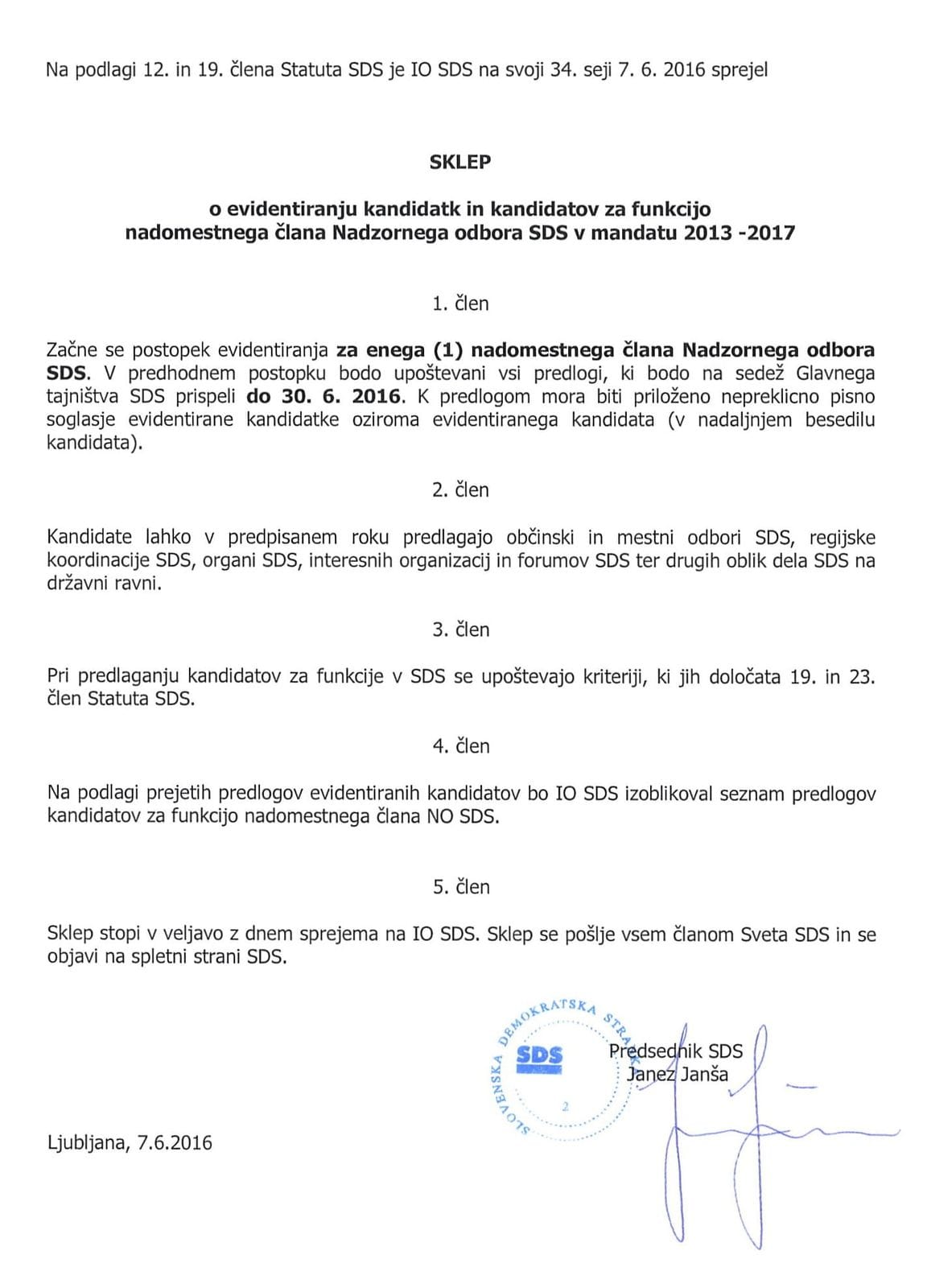 Evidentiranje NO SDS