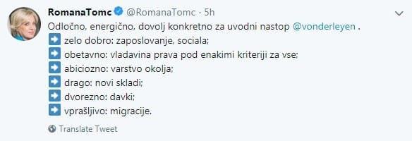 Romana Tomc tweet
