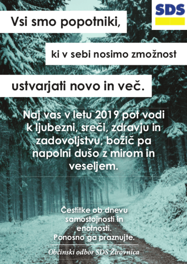 Božično - novoletno voščilo OO SDS Žirovnica