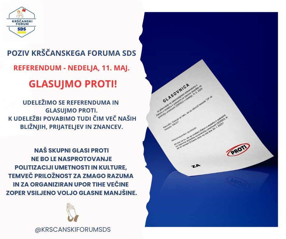 REFERENDUM – GLASUJMO PROTI – poziv Krščanskega foruma SDS