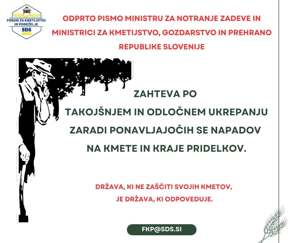 Ministrstva naj odločno ukrepajo zaradi  napadov na kmete in njihove pridelke