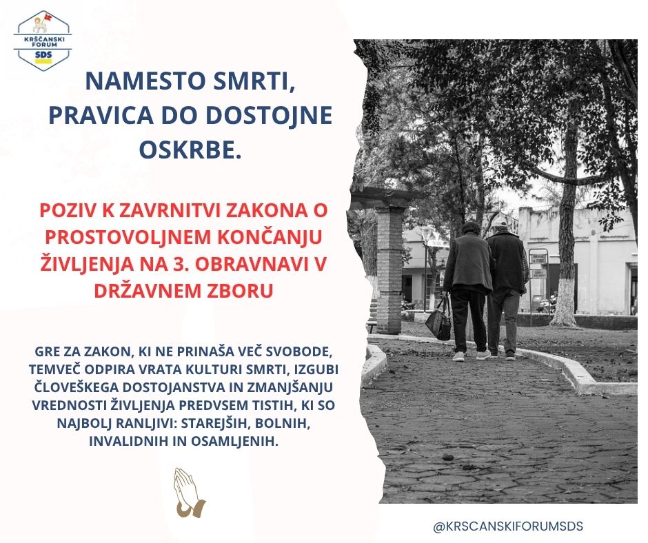 Poziv k zavrnitvi zakona o prostovoljnem končanju življenja