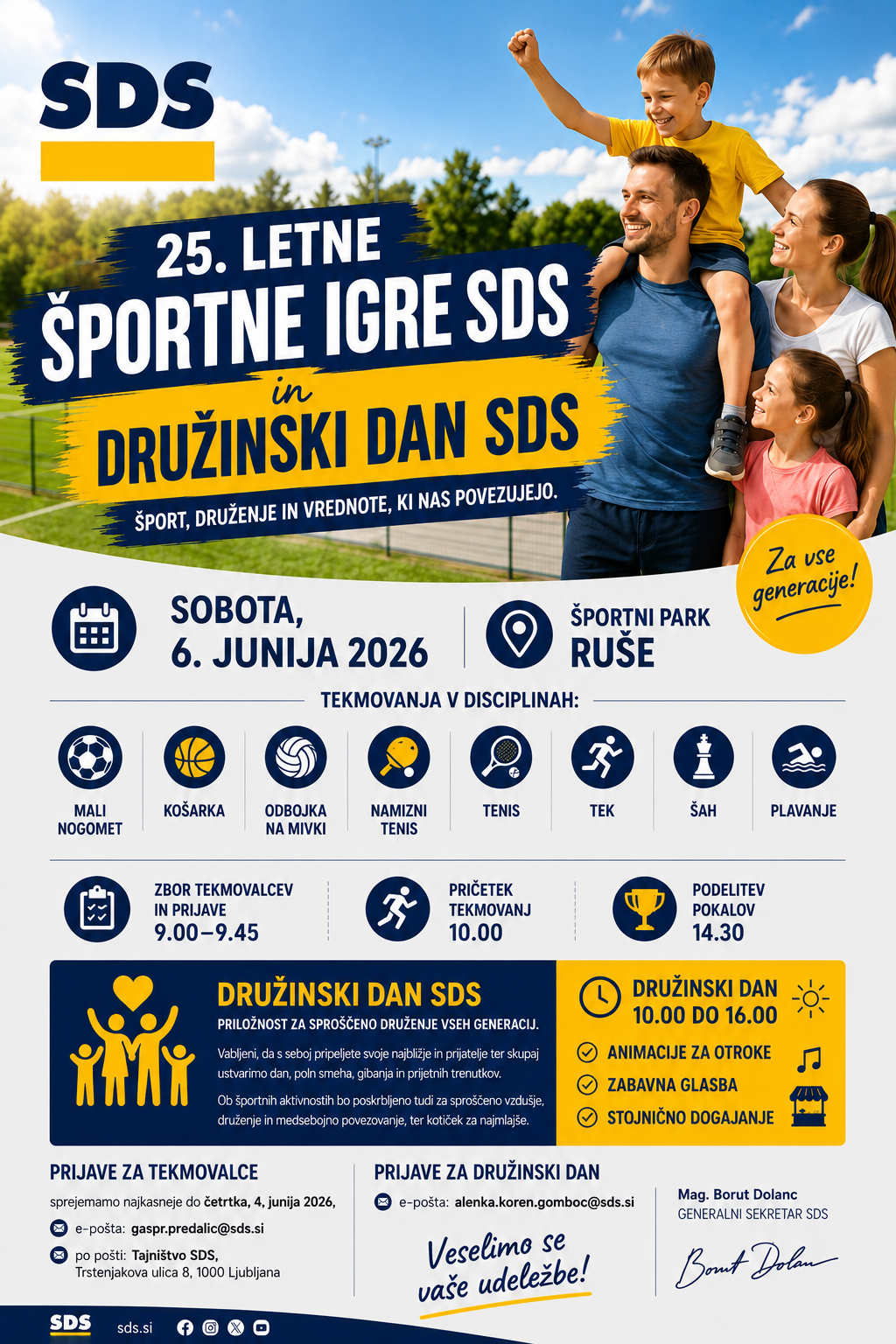 Vabljeni na 25. letne športne igre SDS in Družinski dan SDS