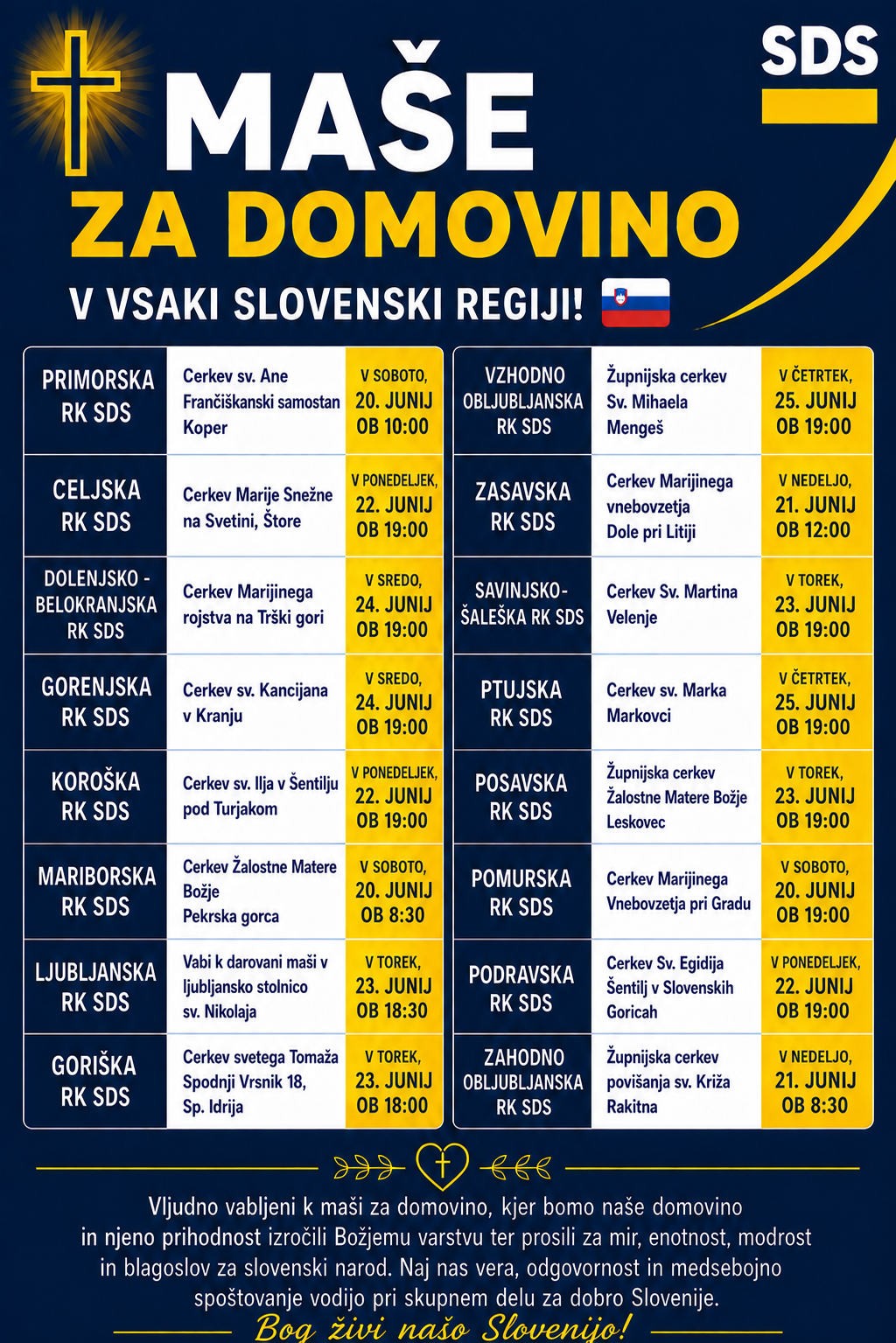 Vabilo k maši za domovino