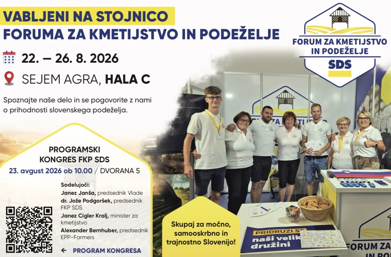 FORUM ZA KMETIJSTVO IN PODEŽELJE SDS VABI NA PROGRAMSKI KONGRES V OKVIRU SEJMA AGRA 2026